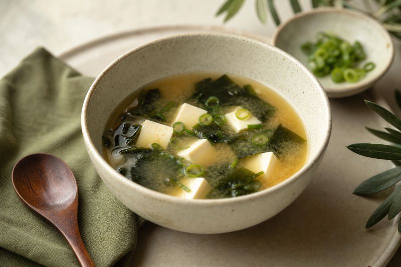 Miso polévka s tofu a hoření zeleninou